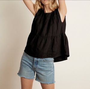 Velvet by Graham & Spencer Tiered Linen Top - Small, Black